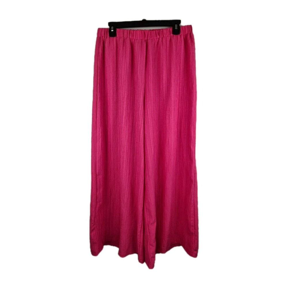 SHEIN Bright Pink Wide Leg Pull On Crinkle Pants Women's Size XL Lightweight